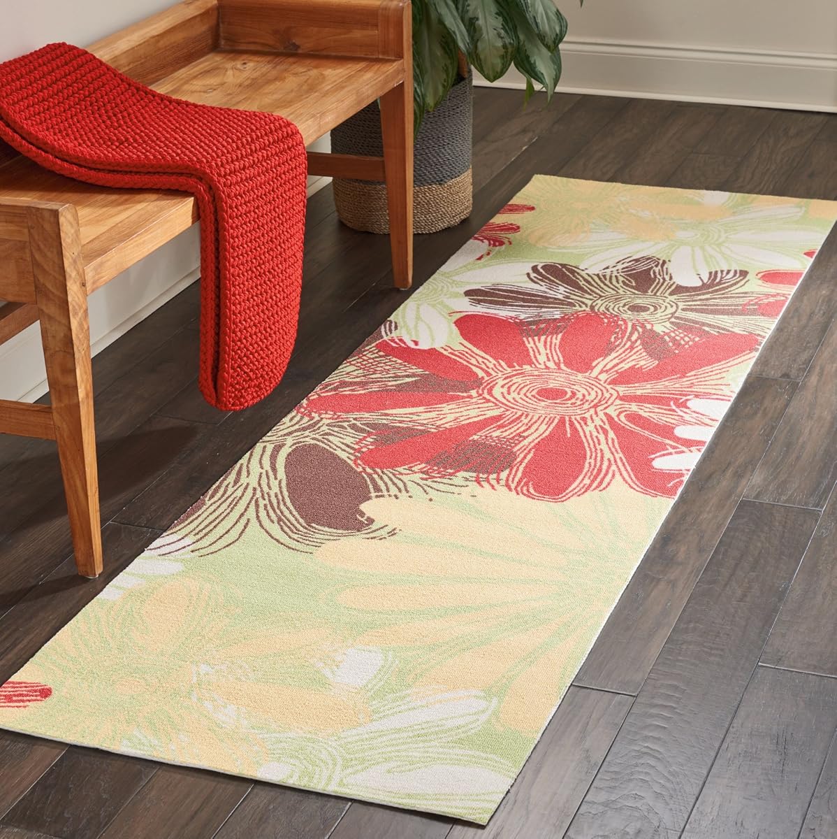 Nourison Home Home & Garden Indoor/Outdoor Green 2'3" x 8' Area Rug, Easy Clean, Non Shedding, Bed Room, Living Room, Dining Room, Kitchen (2x8)
