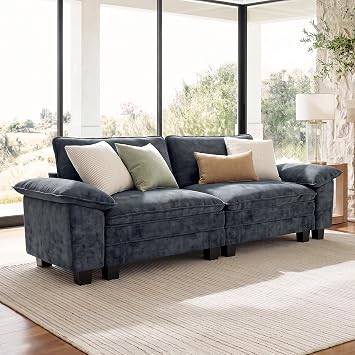 SUNSHINE VALLEY 87.5" Loveseat Cloud Couch Modular Sofa Chenille Blue