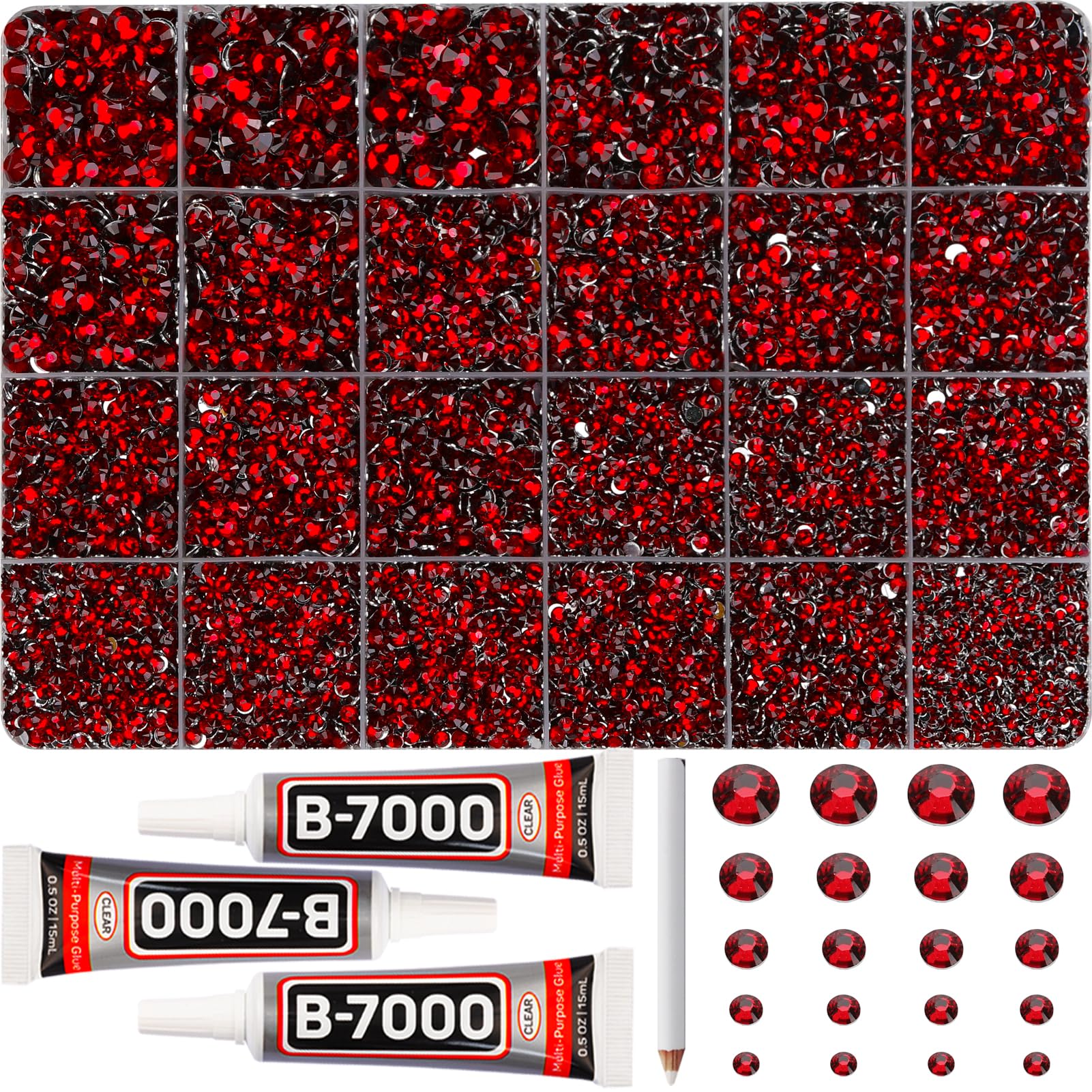 31000Pcs Burgundy Resin Rhinestones for Bedazzling, 2-6mm Mixed Sizes Red Garnet Crystals, Flatback Maroon Rhinestones, Dark Red Gems Jewels Diamonds