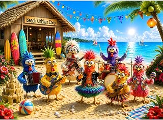 Puzzles for Adults 500 Pieces, Beach Chicken Coop Jigsaw Puzzles | Impossible Jigsaw Puzzles, Rooster Puzzle For Seniors Families, Beach Theme Wall Art, 1:1poster, Letter on The Back