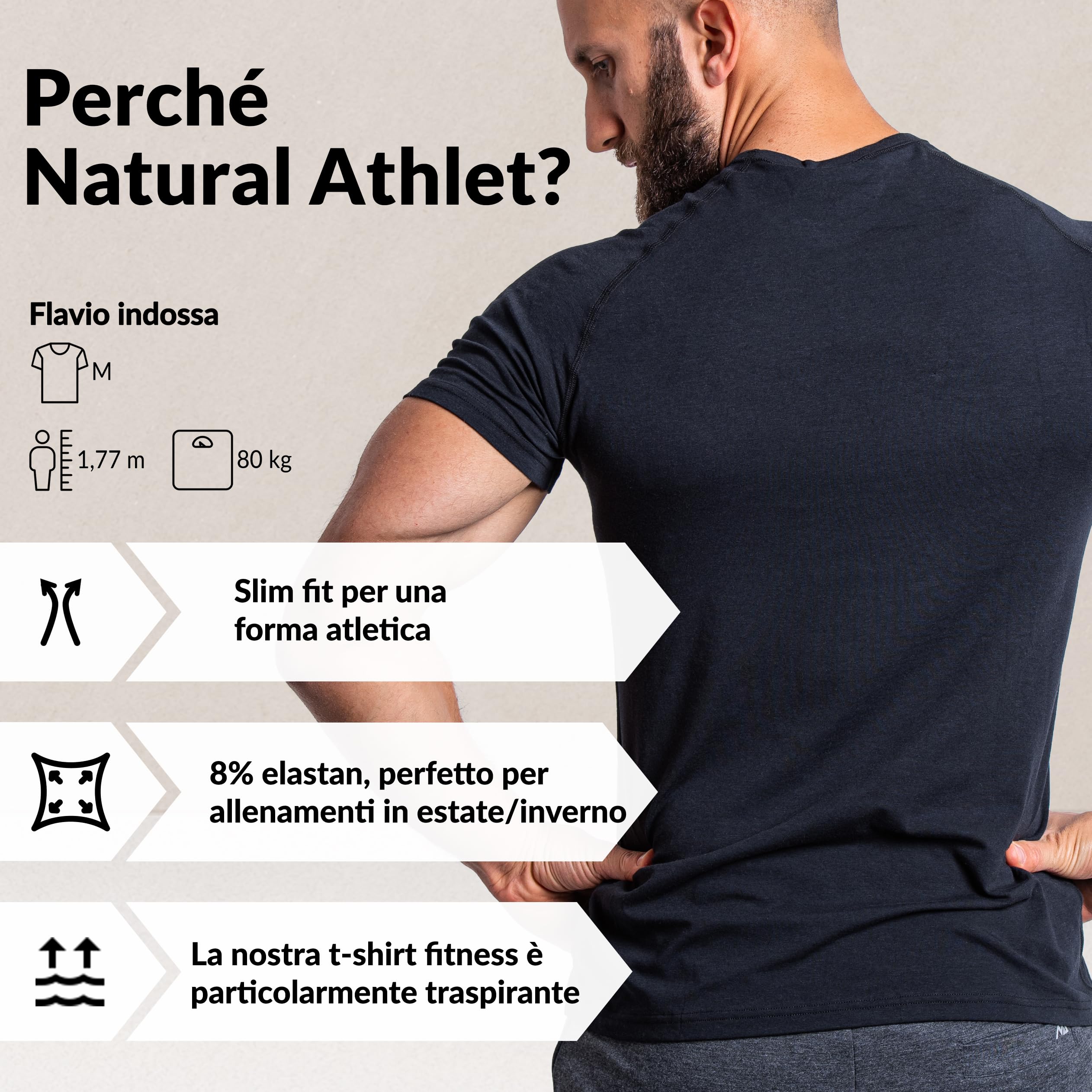 NATURAL ATHLET T-Shirt Sportiva da Uomo Slim-Fit T-Shirt Lunga da Palestra ad Asciugatura Rapida - Bodybuilding, Calisthenics e Sport