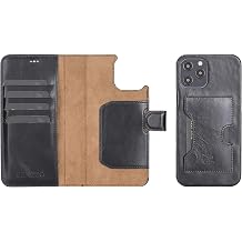 Venito Florence Leather Wallet Phone Case Compatible with iPhone 12 Pro Max 6,7 inch - Extra Secure with RFID Blocking - Detachable Phone Wallet Rustic Black