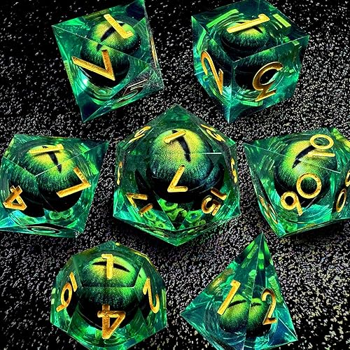 Miniatura 2 de HAOMEJA DND - Juego de dados de resina con núcleo líquido de ojo de dragón con bolsa de regalo, juego de dados de bordes afilados, 7 piezas