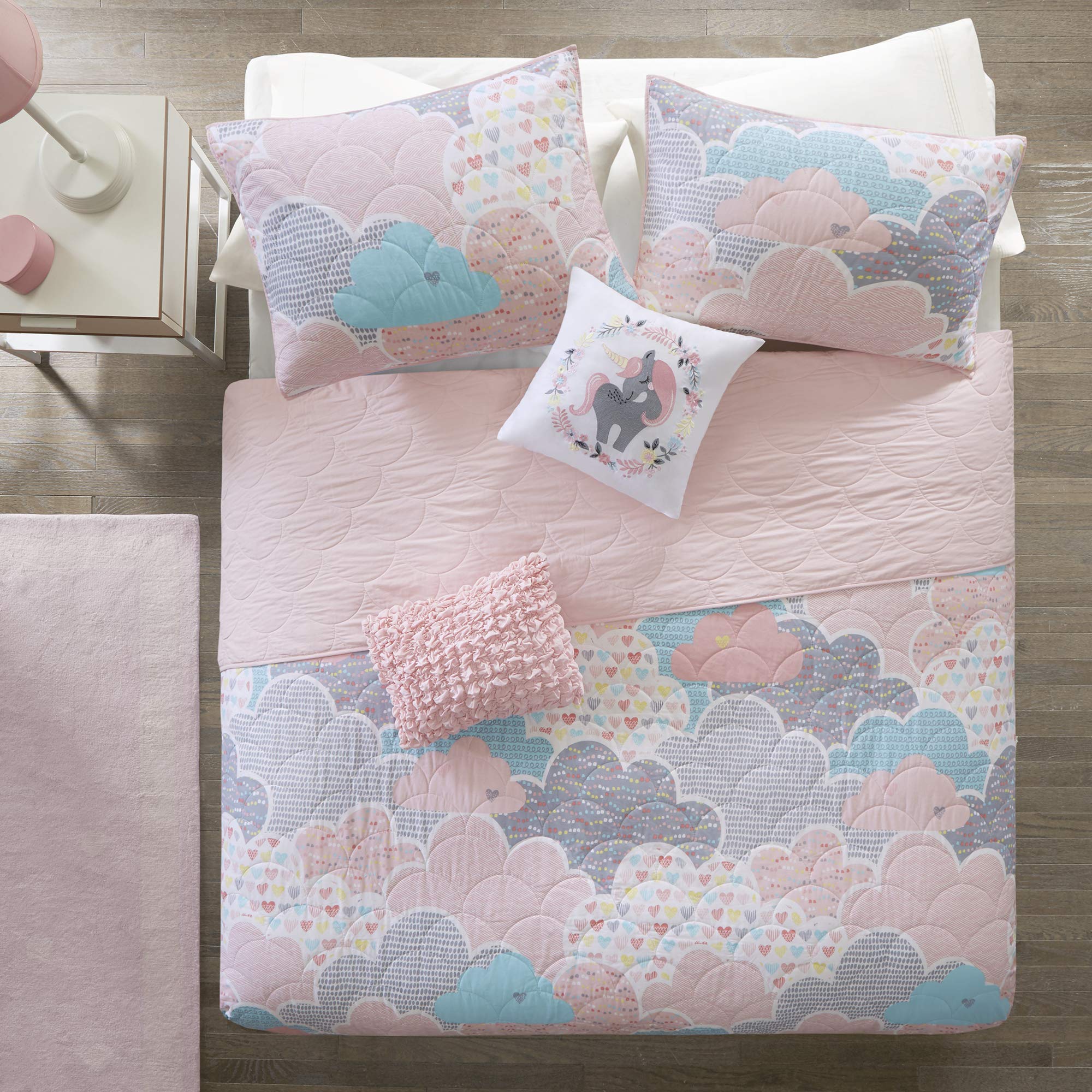 Urban Habitat Kids Cloud Full/Queen Bedding For Girls Quilt Set - Pink , Geometric, Unicorn – 5 Piece Kids Girls Quilts – 100% Cotton Quilt Sets Coverlet