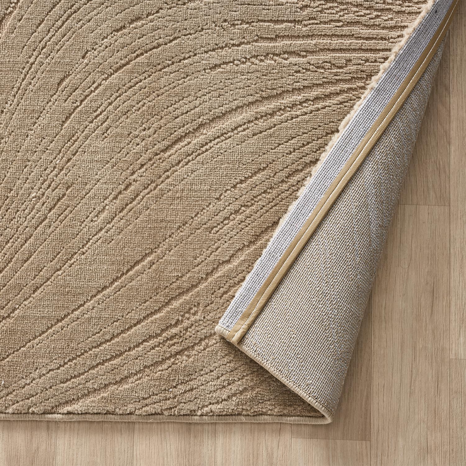 VIMODA Teppich Wohnzimmer Teppich Schlafzimmer, Flur, küche Kurzflor Boho Design Unifarbe Hoch-Tief-Effekt Modern 3D Weich,Farbe:Beige;Maße:200x290 cm
