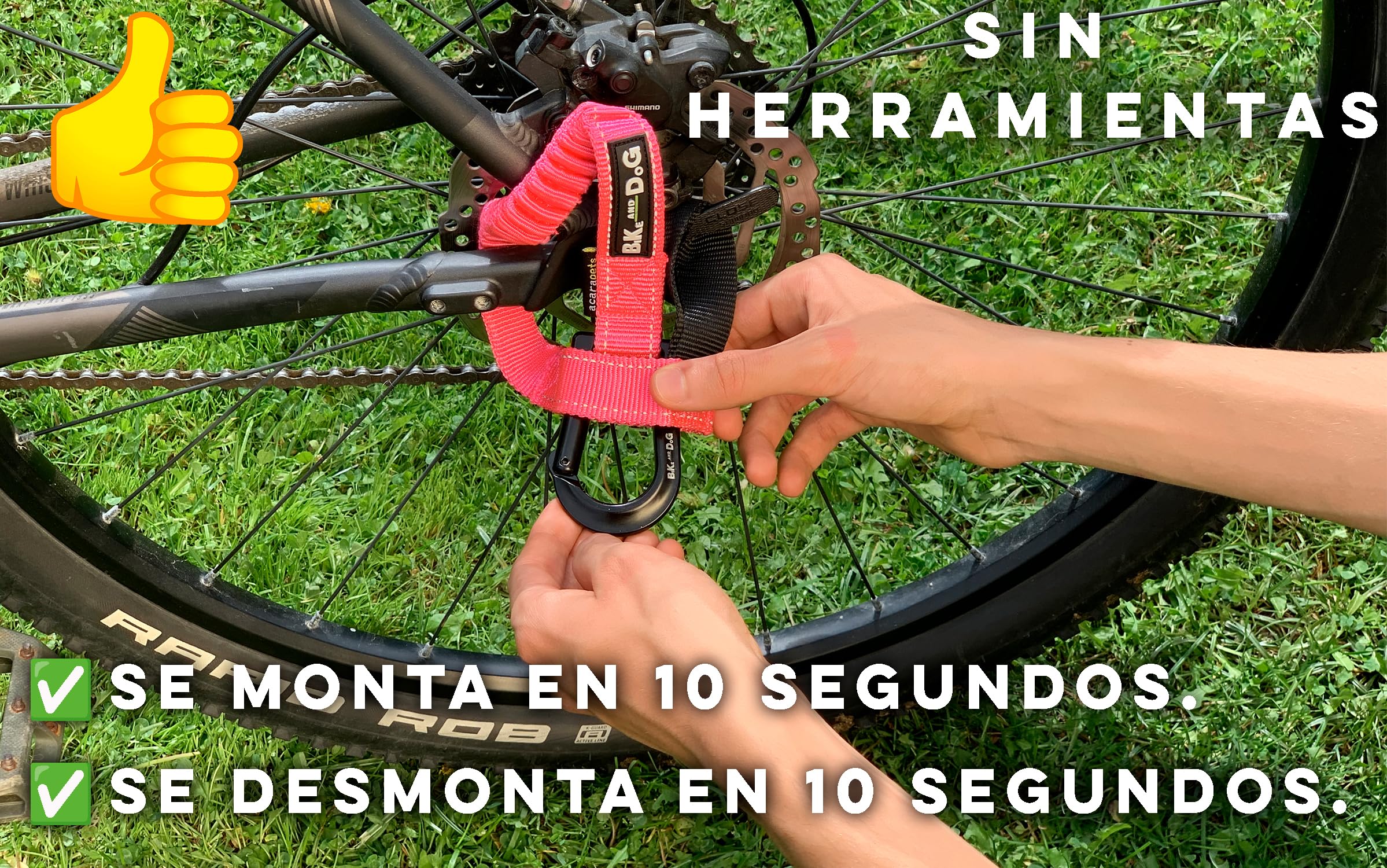 Correa y Arnés de Perro para Bicicleta, arnés con 3 Anillas, 2 Son Laterales, Incluye 2 Bridas Especiales para Bicicleta. Patentado. (XL, Rosa)
