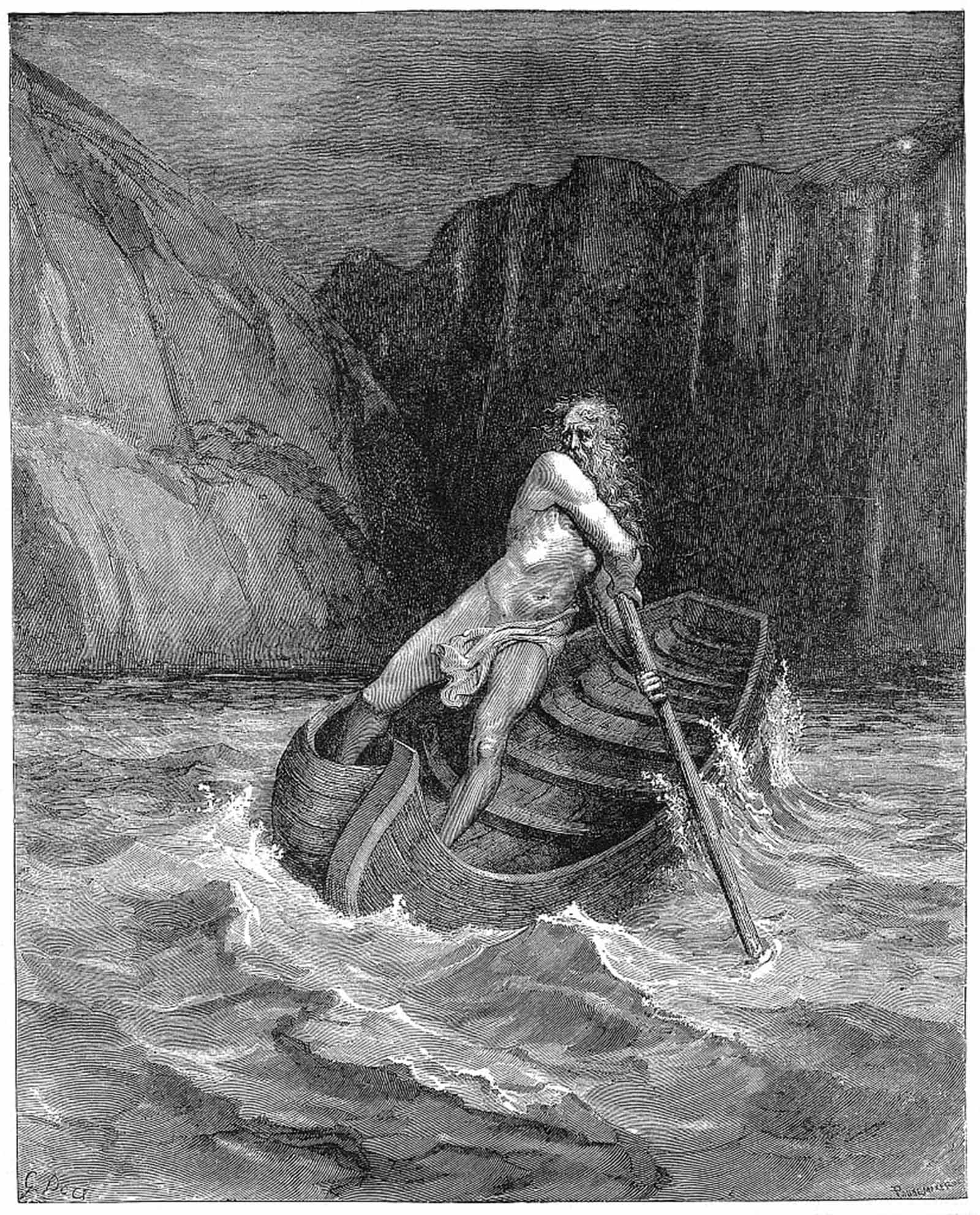 Lienzo de Caronte y Dante por Gustave Doré para crear un ambiente elegante en el salón 5