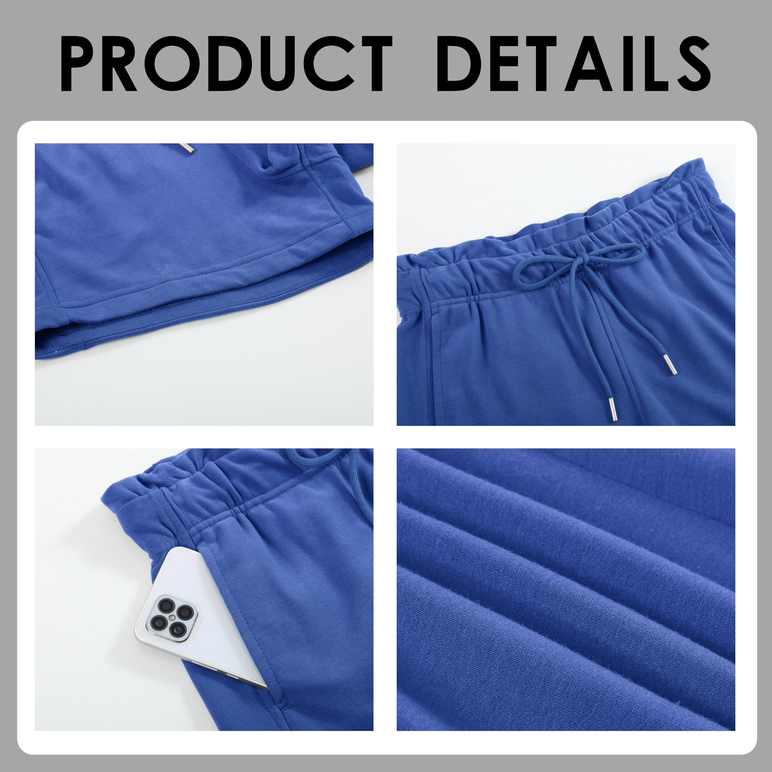 Pantalones cortos de verano para mujer, de algodón de rizo francés, con cordón, para entrenamiento, casual, con bolsillos