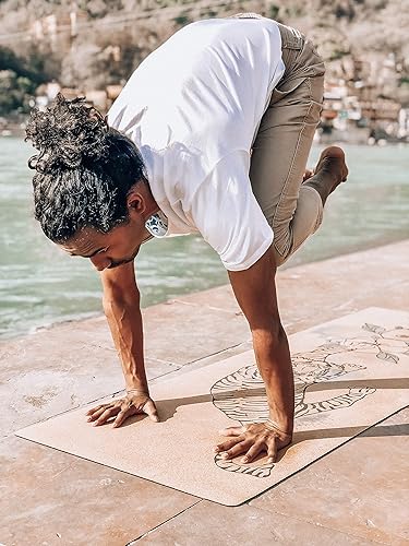 Miniatura 9 de Shakti Warrior Tapete de yoga de corcho, diseñado por artistas, tapete antideslizante ecológico de alta calidad, ideal para yoga regular y caliente,