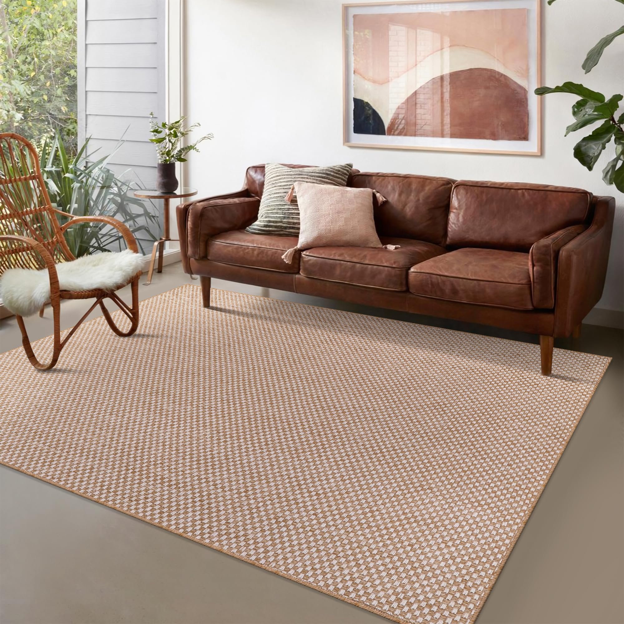 NETLINE HOME Rugs Living Room - Non slip, Washable Area Rug - Beige Rug, Suitable for Indoor and Outdoor Use, UV and Weather Resistant, Carpet for Bedroom, Kitchen, Verandas (Beige 5, 160X230 CM)