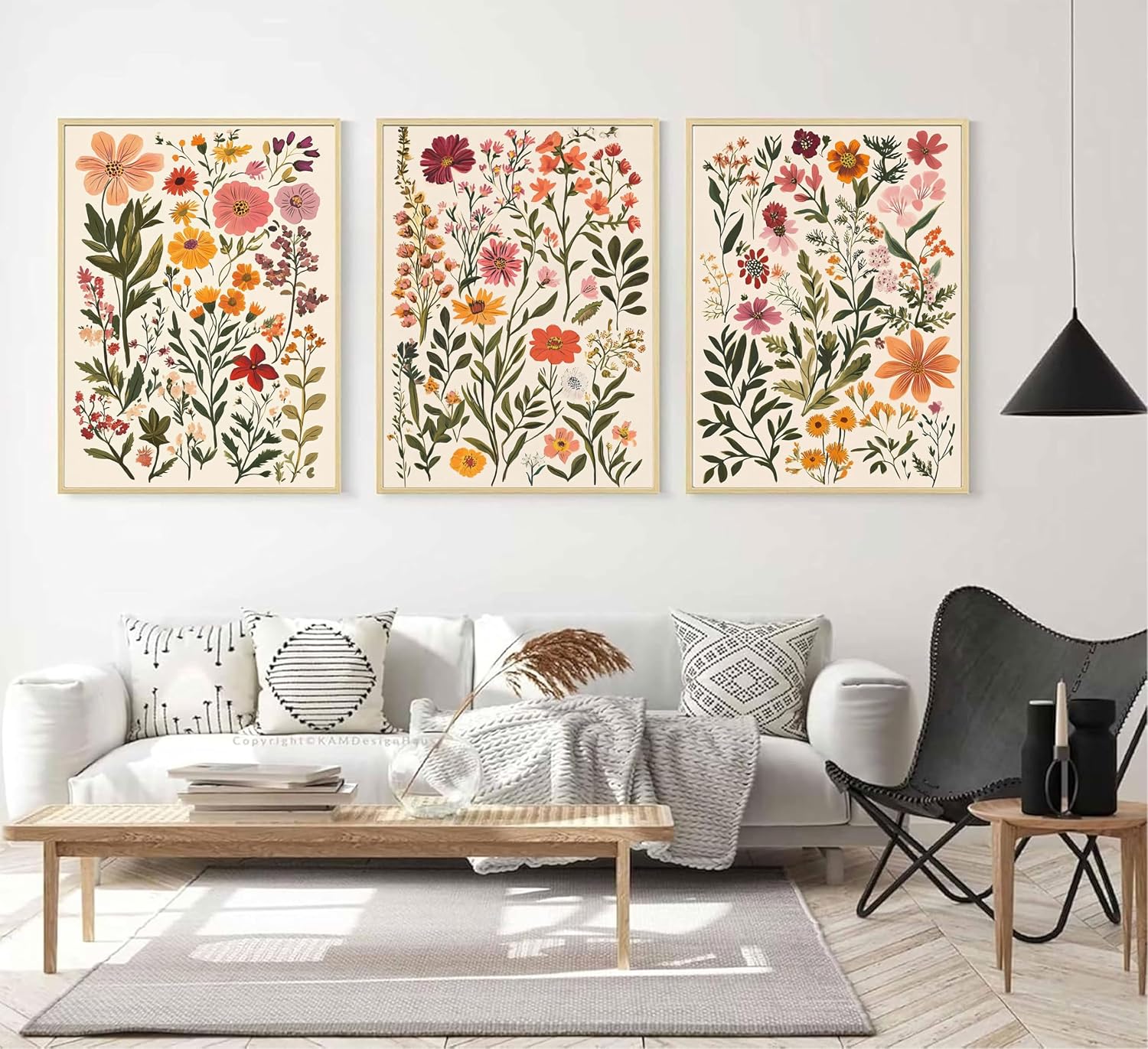ELESFEK 3Pcs Colorful Wildflower Wall Art Boho Floral Wall Decor Unframed image 3