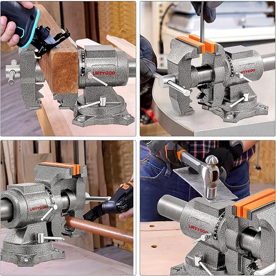 Bench Vise, 5inch Width 5inch Jaw Opening, 360 Swivel Base, Multipurpose Heavy Duty Workbench Vise with Anvil and 1 Pair Vise Jaw Pad, Table Vise Clamp force 5500LBS