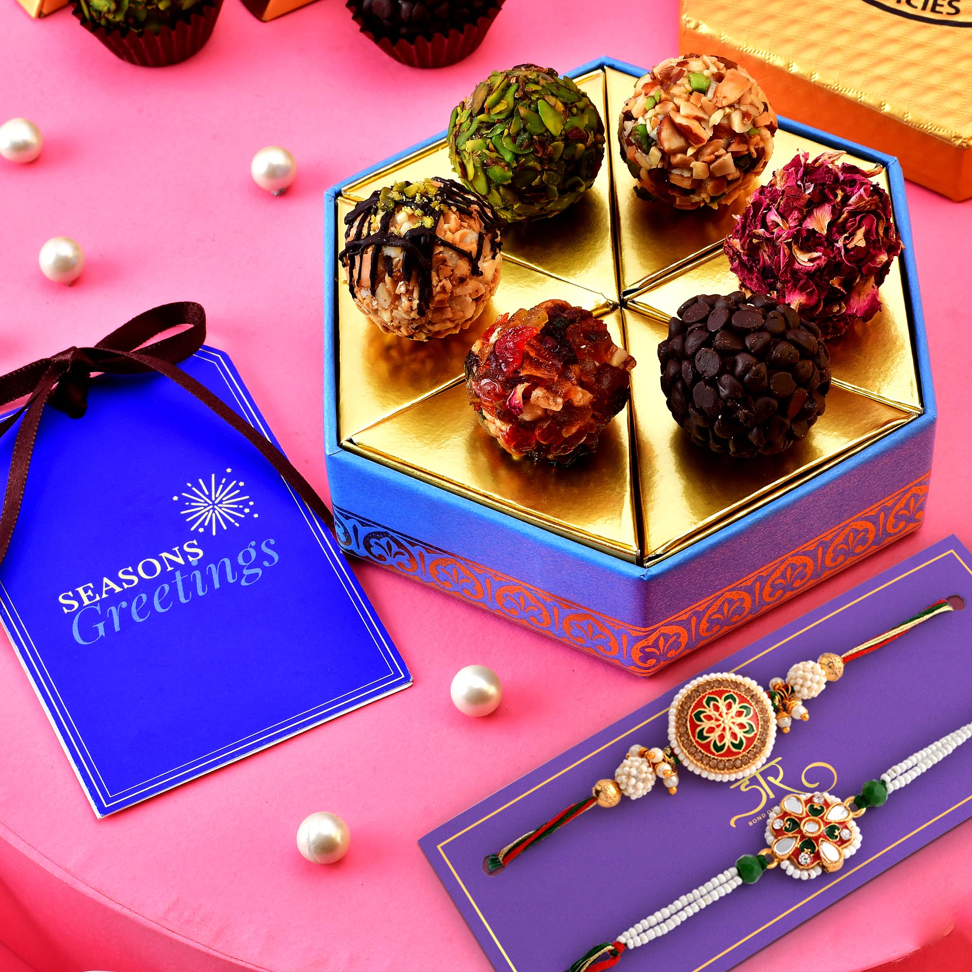 Rakhi Gift For Brother Rakhi Gift Hamper Rakhi With Sweets Rakhi For Brother Rakhi Set Of 2 Rakhi Combo For Brother Sweets Gift Box Assorted Laddu Sweet Box Couture Rakhi Pack Of 2