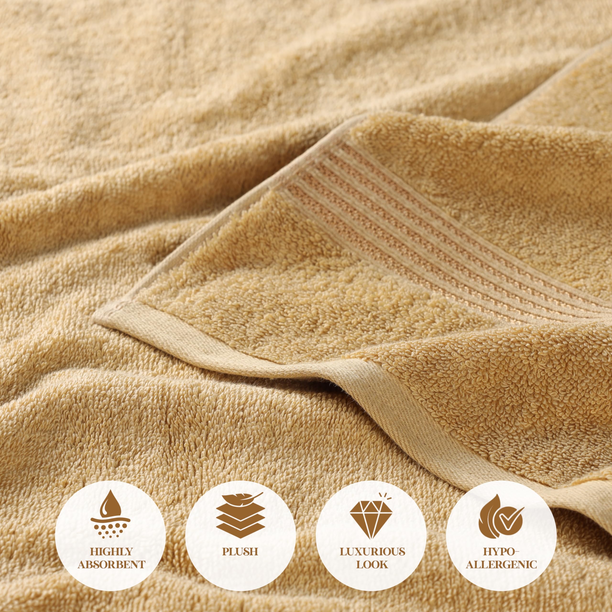 Superior Lot de 6 Serviettes de Bain de Luxe en Coton égyptien de qualité supérieure, doré
