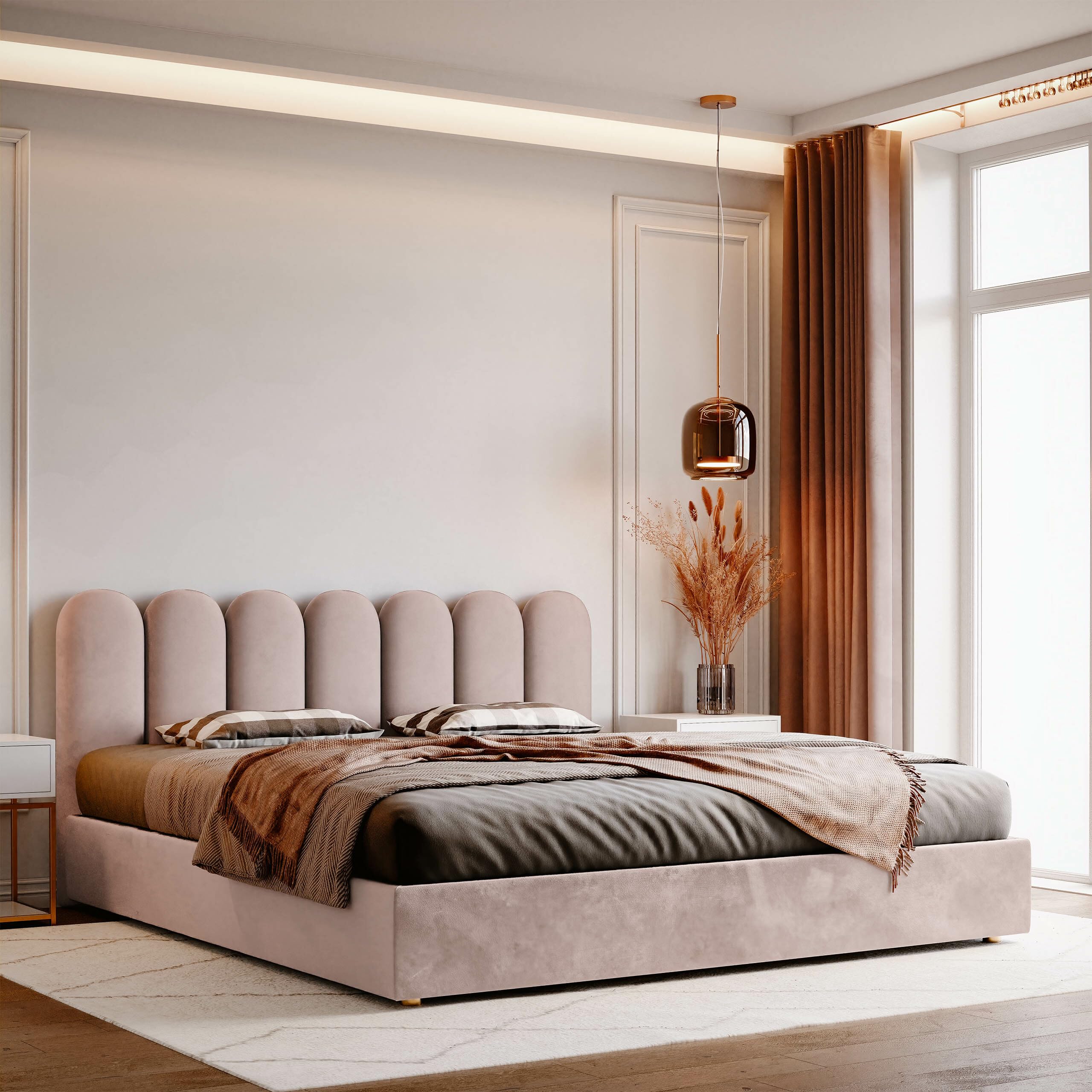 DHOME Lot De 6 Panneau Rembourré En Velours Côtelé Premium Autocollant Acoustique Absorbant Protection Chocs Tete De Lit Beige 60 X 20 Cm X 6