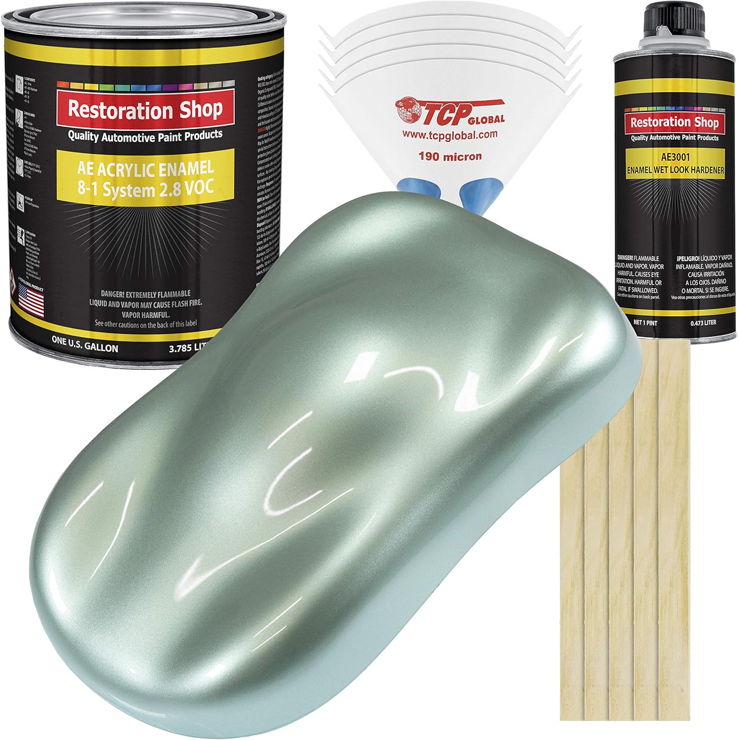 Restoration Shop - Teal Green Metallic Acrylic Enamel Auto Paint - Complete Quart Paint Kit - Professional Single Stage High Gloss Automotive, Car, Truck, Equipment Coating, 8:1 Mix Ratio, 2.8 VOC