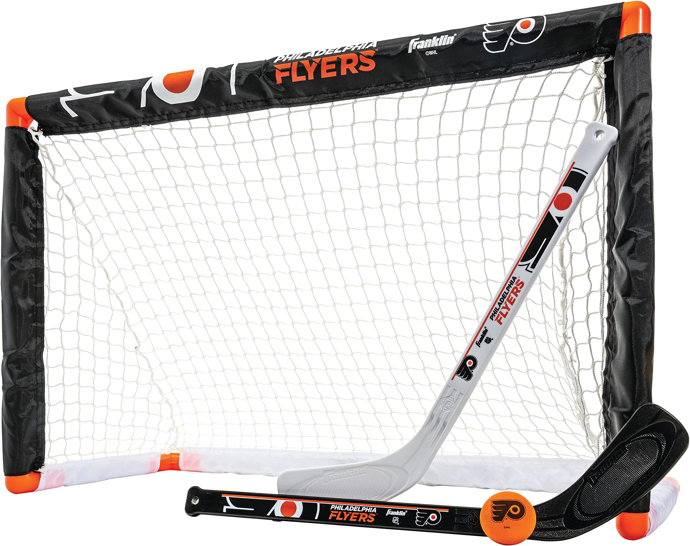 Franklin Sports NHL Mini Hockey Set - Kids Indoor Knee Hockey Goal, Ball, + 2 Stick Combo - Youth Team Indoor Toy Set - Official - Ages 3+