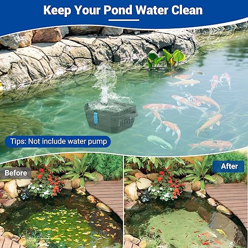 Miniatura 5 de NFESOLAR Filtro de estanque pequeño para estanques al aire libre, tanque de peces de 50 a 600 galones, caja de filtro protege la bomba sumergible