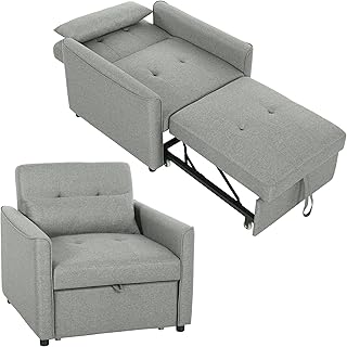 HOMCOM 3-in-1 Schlafsessel Umwandelbarer Sessel mit Bettfunktion, Verstellbarer Rückenlehne, Breiter Sitzfläche, Lendenkissen, Schlafsofa mit Leinenoptik für Wohnzimmer, Wohnung, Grau