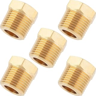 LTWFITTING Brass Pipe Hex Head Plug Fittings 3/8-Inch Male BSPT Air Fuel Water Boat (Pack of 5)