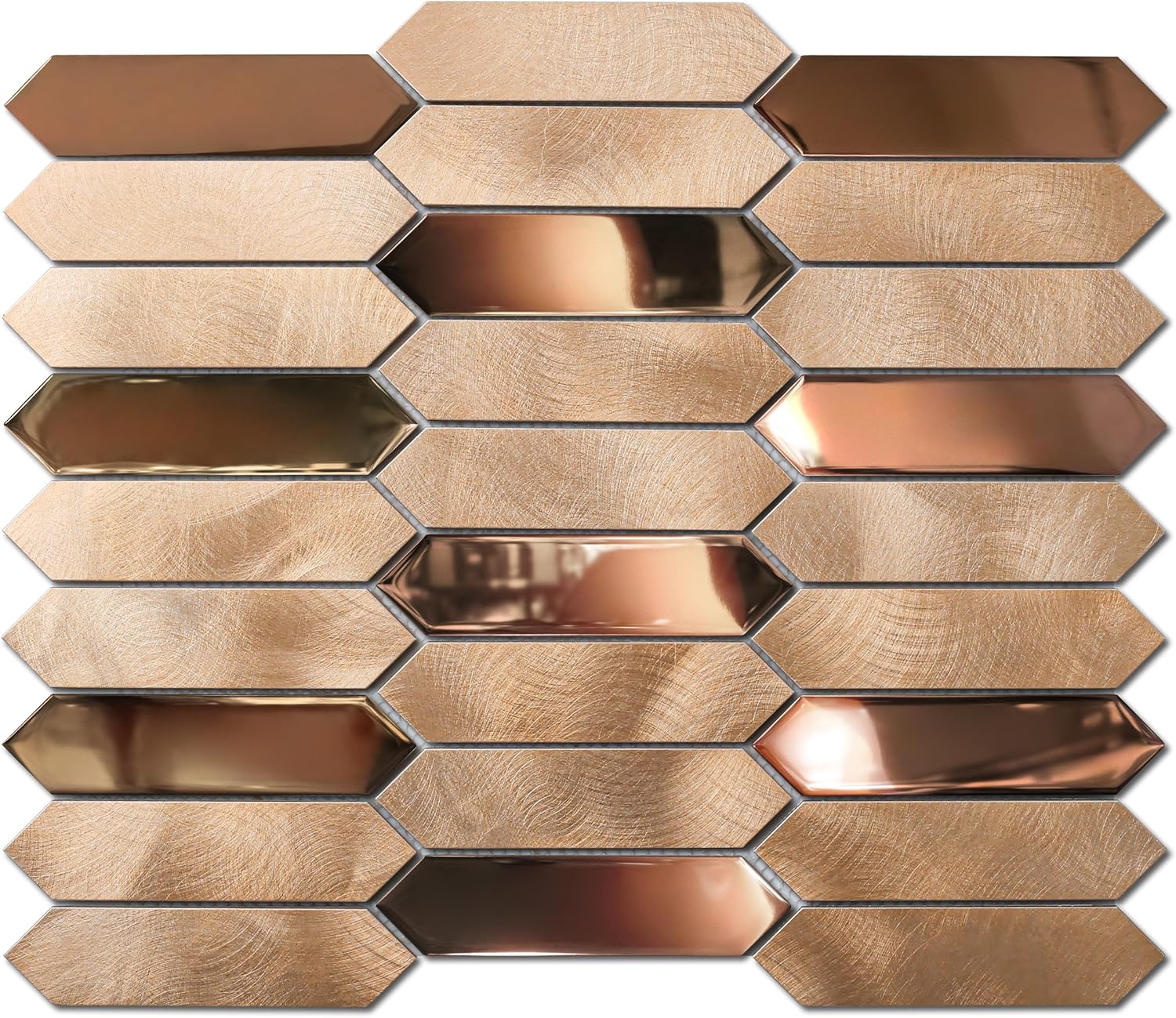 Gold Tile Long Hexagon Mosaic Tiles for Kitchen Backsplash Wall Bath Shower Floor Real Metal Tile 【5 Sheets】