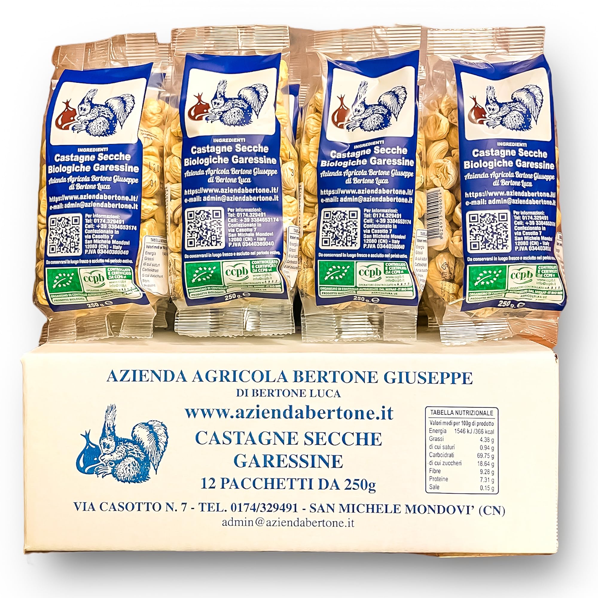 Kastanien Getrocknete, Bio Italienisch 3 Kg (12 Packungen mit 250g)