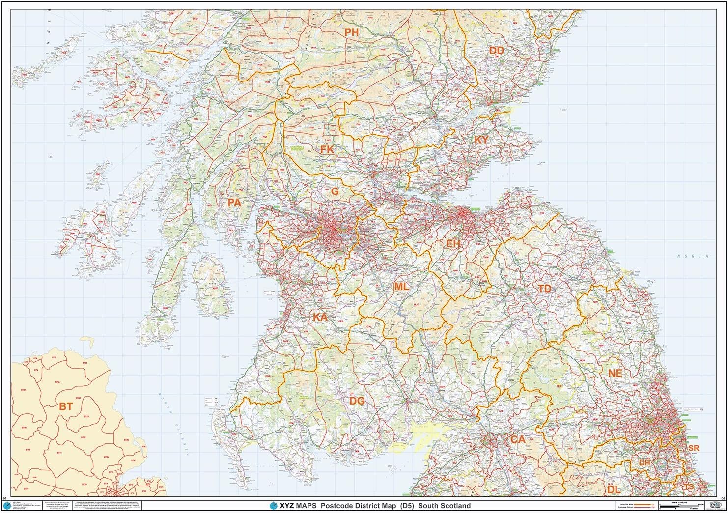 South Scotland - Postcode District Wall Map-Plastic Coated 2A (119cm x ...
