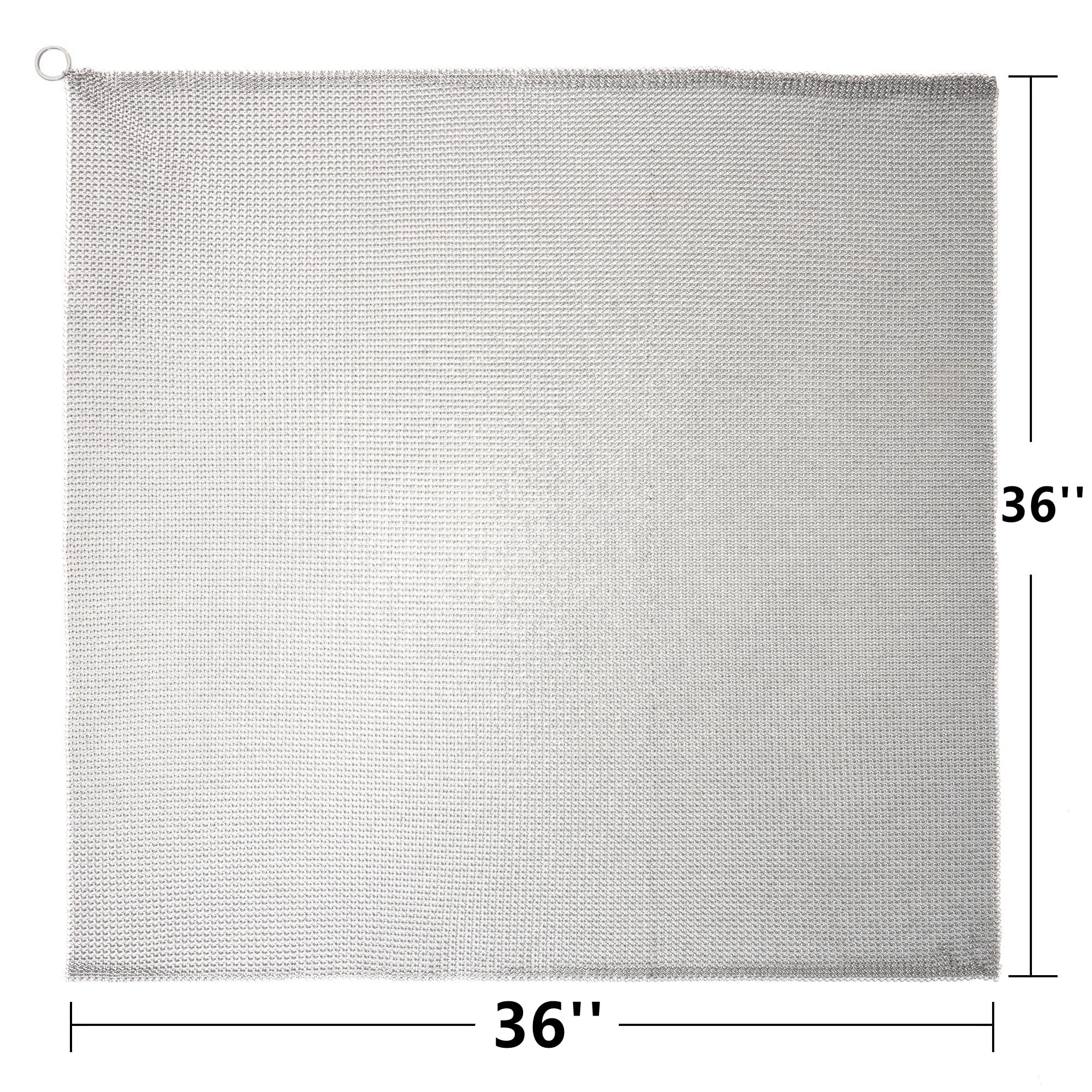 Żeliwna szczotka do czyszczenia kolczastego - 91 cm x 91 cm ulepszony drobny pierścień 3,8 mm, stal nierdzewna premium 316L - trwała myjka do patelni, woków, garnków, patelni, patelni, piekarników