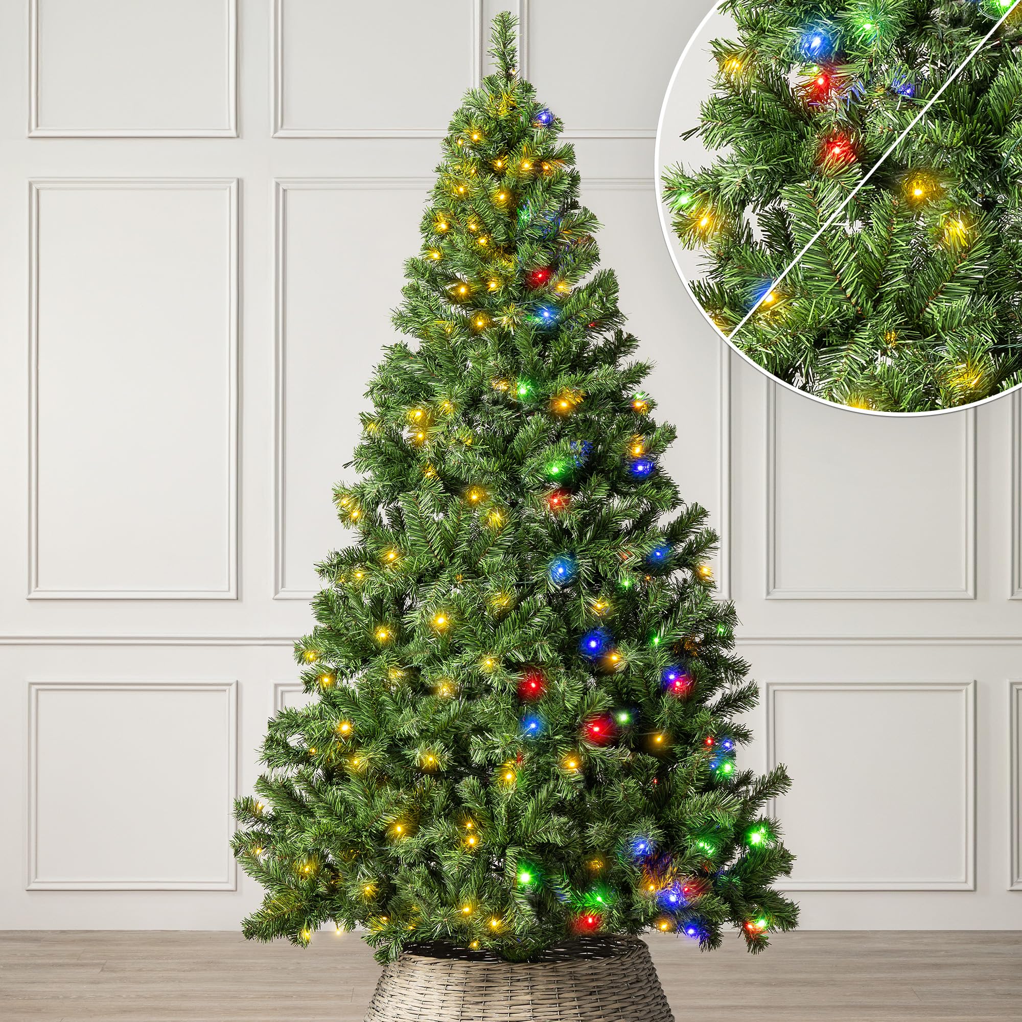 Christow Pre-Lit Aspen Spruce Christmas Tree, Dual-Colour LED Lights, 7ft