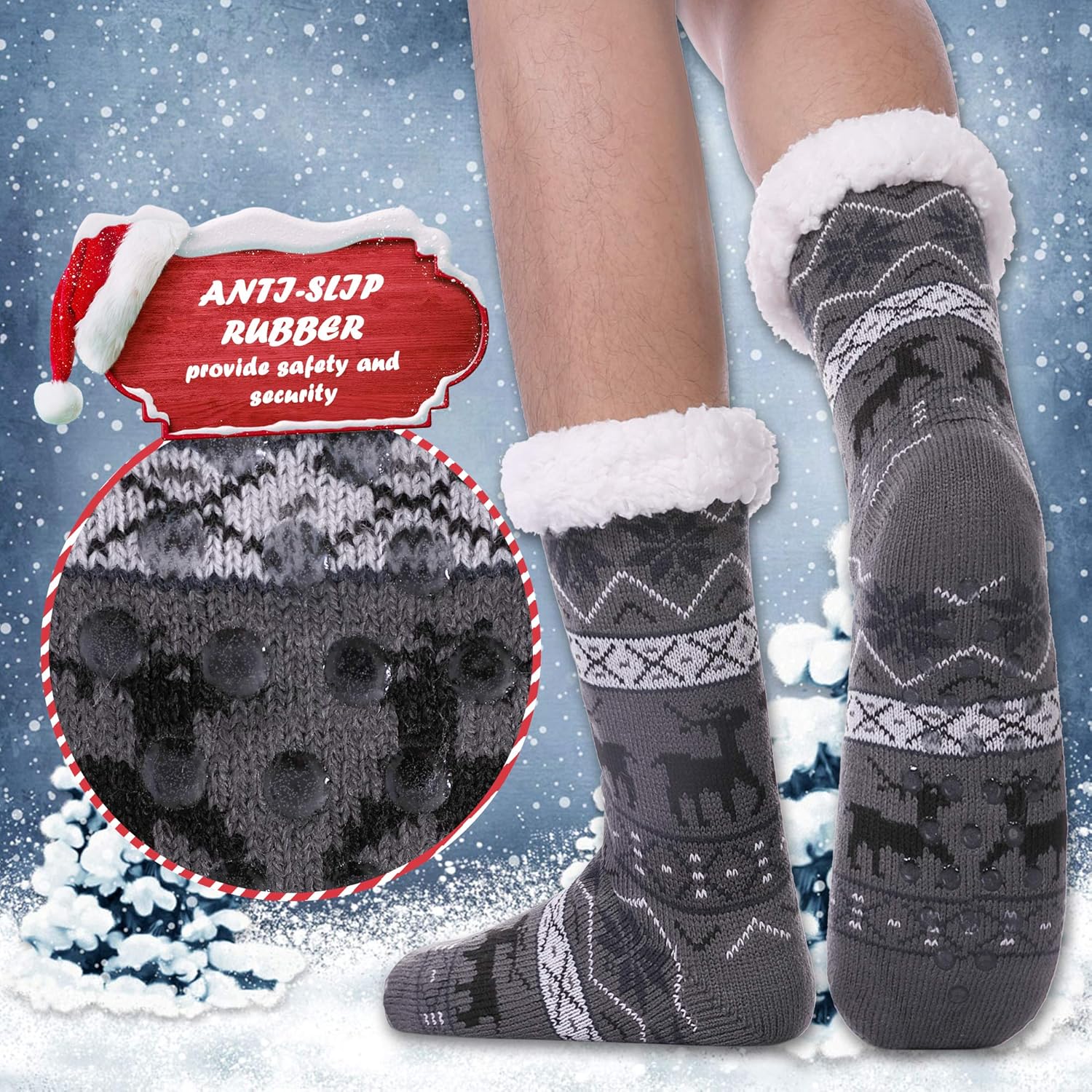 DYW Mens Fuzzy Slipper Socks Warm Thick Heavy Thermal Fleece lined Fluffy Winter Non Slip Socks - Image 3