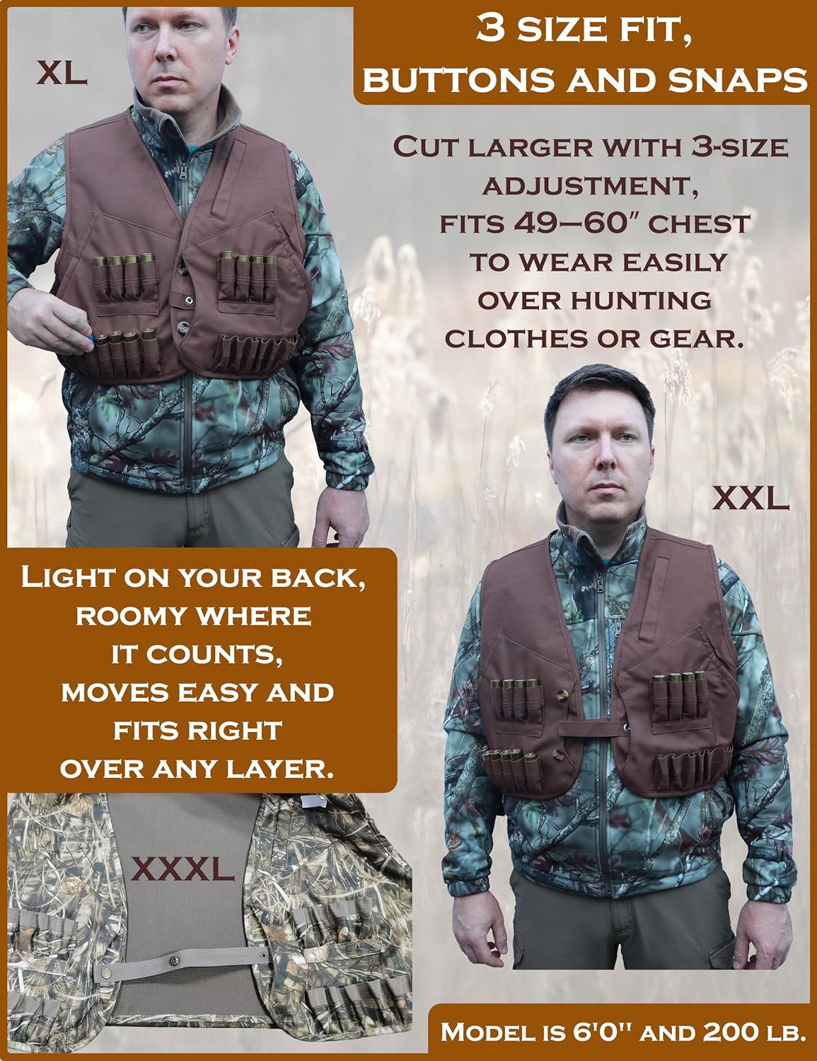 Upland Hunting Vest for Men with Game Pouch, Shell Loops and Pockets, Bird Hunting Vest for Pheasant, Dove, Squirrel or Turkey, Adjustable Size, Lightweight and Comfortable, Dark Brown - Image 5