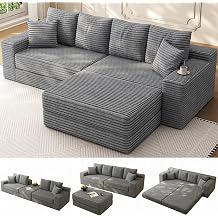 106" Modular Boneless Sectional Couch with Chaise, Corduroy Cloud Sofa