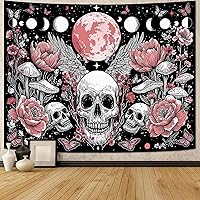 Vista 18 de Kanuyee Tapiz de calavera y mariposa, tapiz floral gótico para colgar en la pared para dormitorio, decoración de habitación rosa para dormitorio