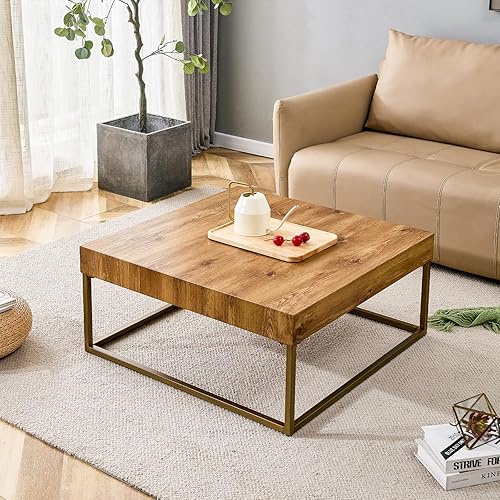 Miniatura 9 de BFJDM Mesa de centro rectangular rústica de 47.24 pulgadas MDF con patas de metal para sala de estar, comedor, dormitorio, oficina