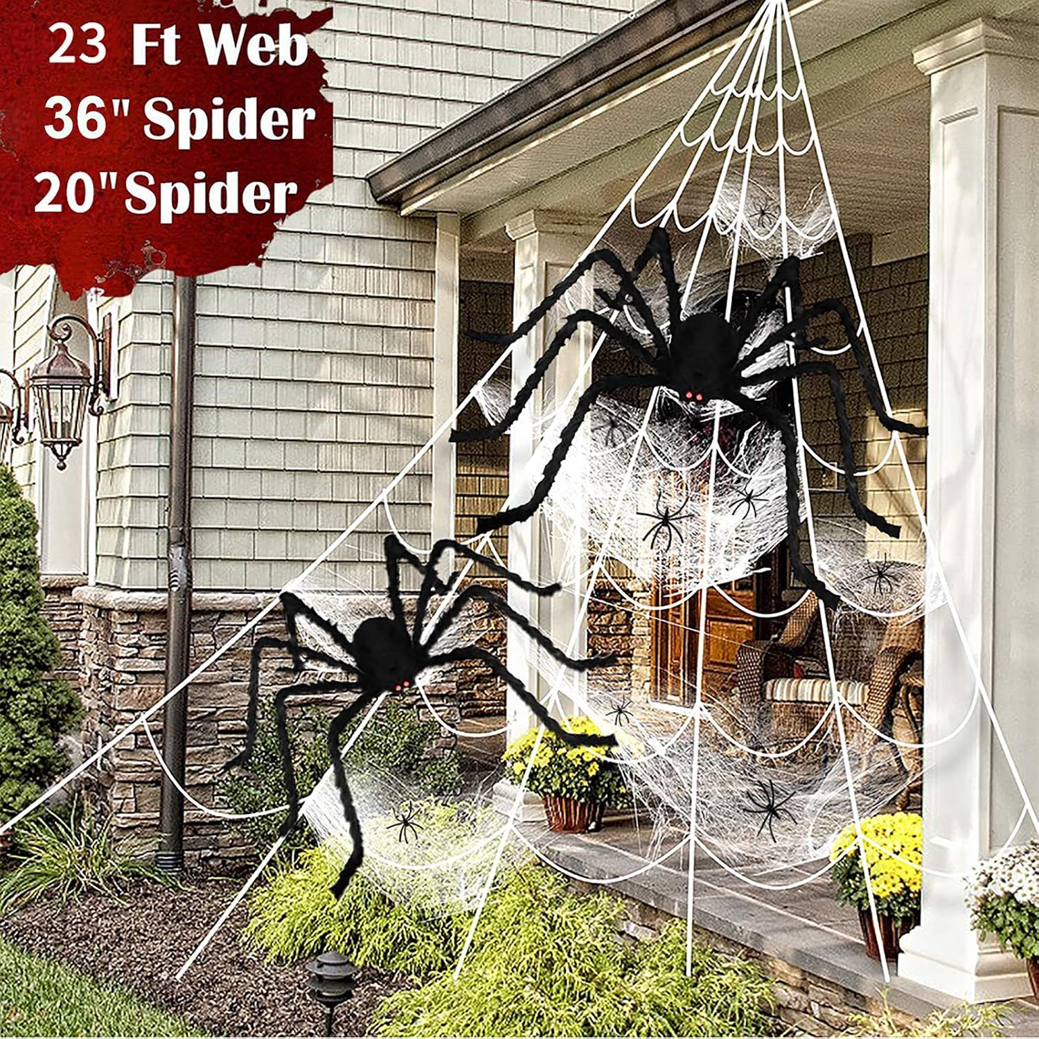 276" Spider Webs Halloween Decorations, 60" Giant Spider 36" Large Scary Fake Spider Outdoor Yard Lawn Home clearance Party Haunted House Decor