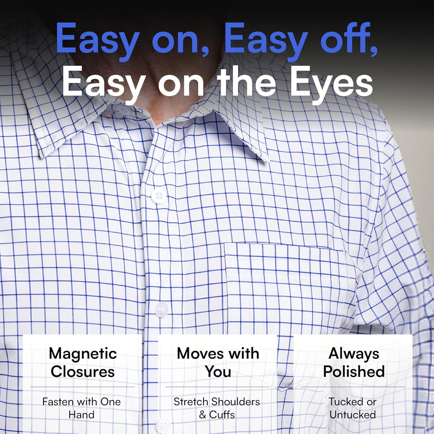 Joe & Bella Magnetic Button Shirt for Men, Adaptive Clothing for Men - Magnetic Dress Shirts - Tailored Fit, Stretch Cuffs