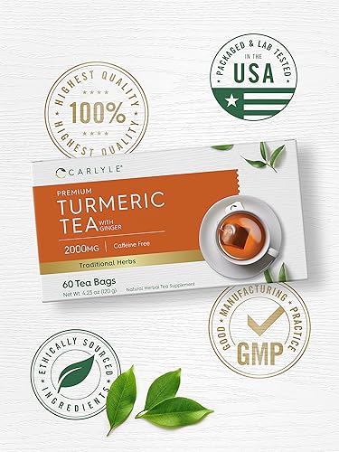 Miniatura 5 de Bolsas de té de cúrcuma con jengibre  50 bolsas de té  Sin cafeína  Té de hierbas sin OMG y sin gluten  por Carlyle