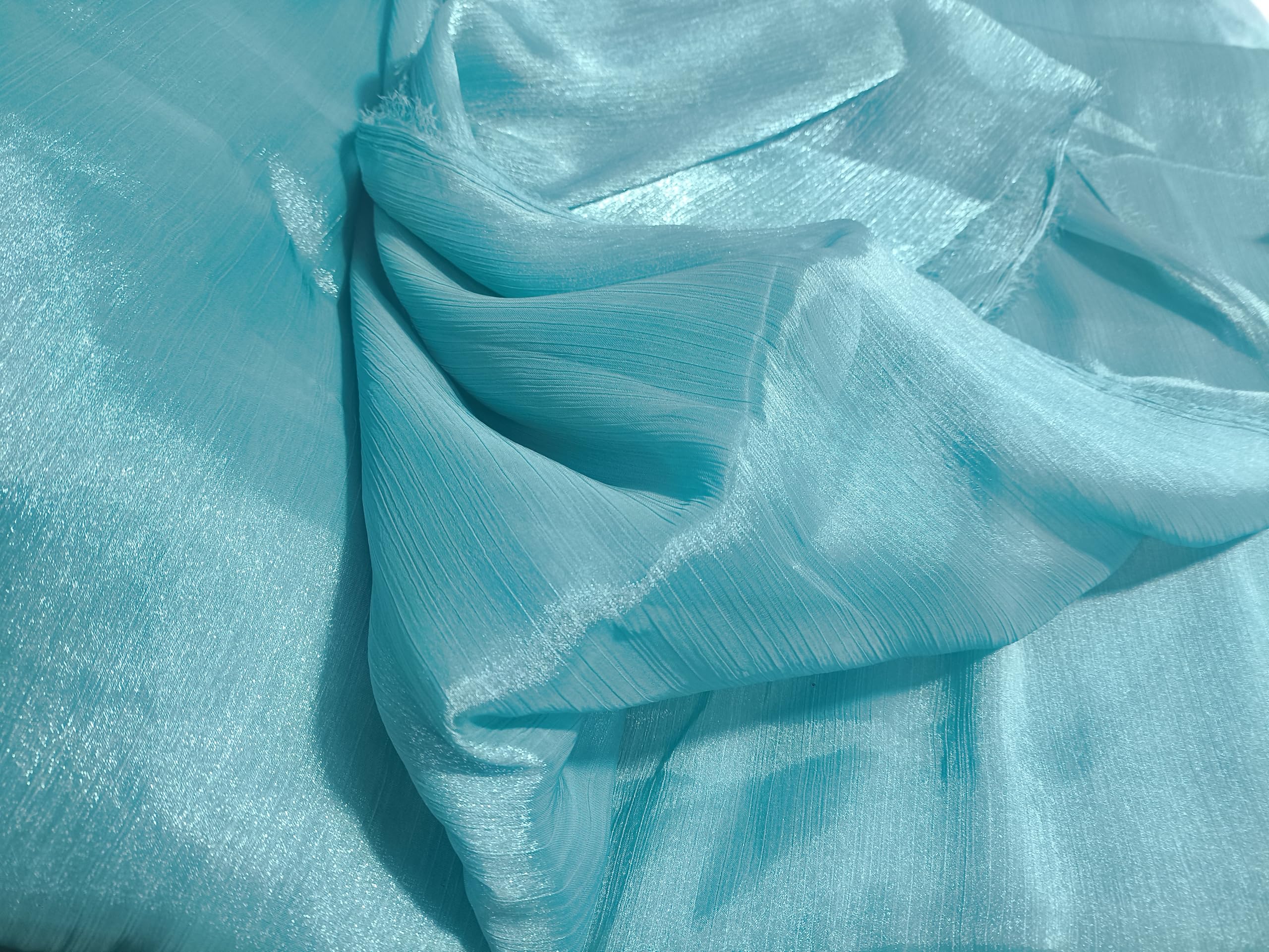 Tela de organza arrugada de 11 yardas de largo y 59 pulgadas de ancho, perfecta para proyectos de tela de seda, decoraciones de boda, calcomanías de fiesta, manualidades y diseño de moda (azul)