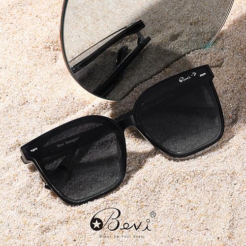 Vista 5 de Bevi Gafas de sol cuadradas polarizadas con protección UV 400, gafas retro vintage para mujeres y hombres