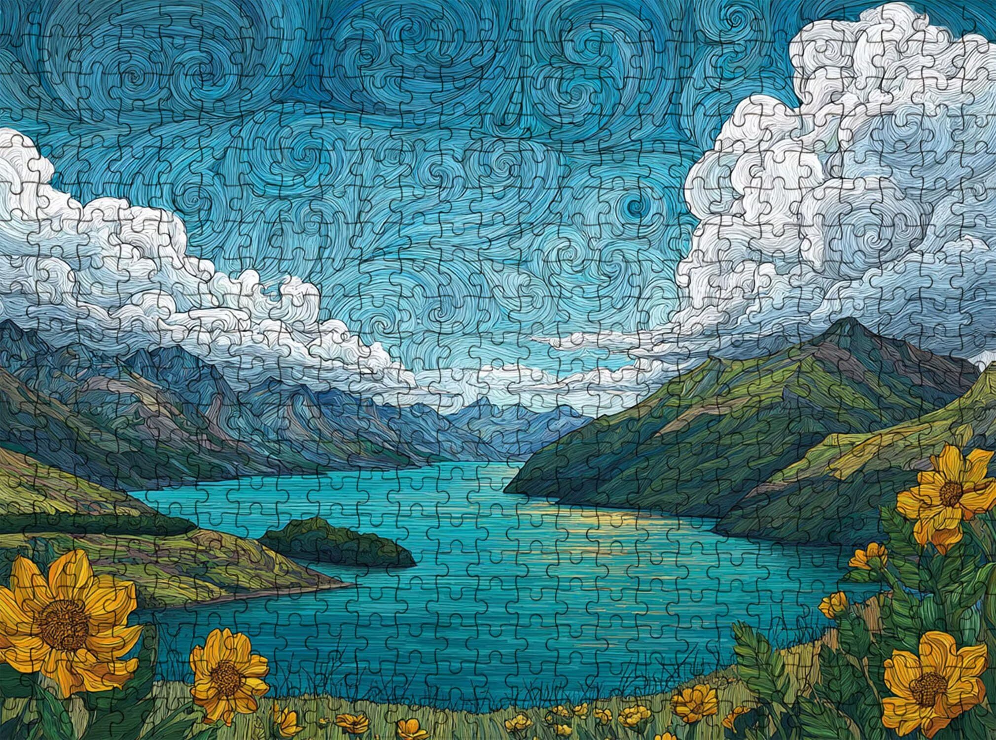 lago paesaggio-3 Puzzle 1000 Pezzi per Adulti, Puzzle in Legno - Collezione Classica con Poster Incluso - Sfida di Concentrazione e Passatempo Antistress, Gioco per Famiglia, 75 x 50 cm f0-299