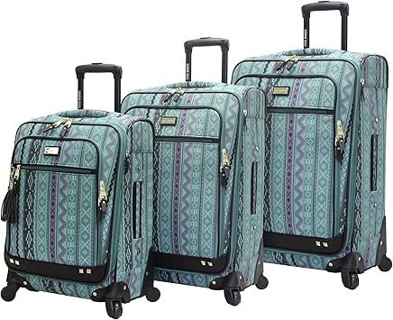 review Steve Madden Designer Luggage Collection - 3 Piece Softside Expandable Lightweight Spinner Suitcase Set - Travel Set includes 20 Inch Carry on, 24 Inch & 28-Inch Checked Suitcases (Print/Teal)