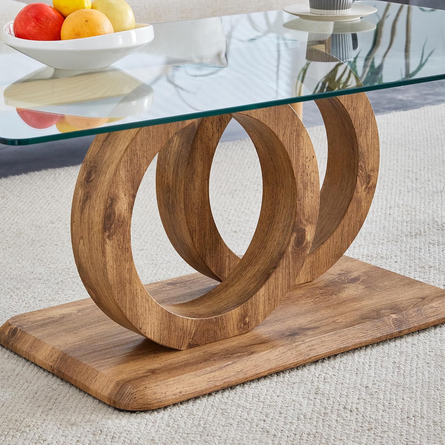 Modern Style Rectangle Glass Coffee Table for Living Room, Office,47.2" Stylish Center Table with MDF Base, Clear Tempered Glass (Natural)