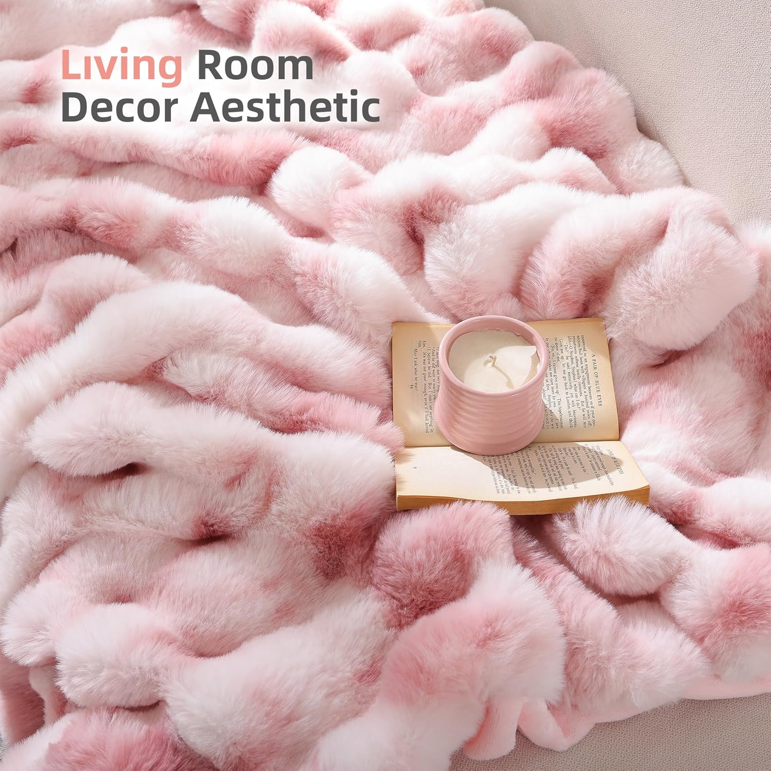 Smoofy Faux Fur Throw Blanket for Couch Rabbit Fleece - Tie-dye Pink Fluffy Blanket for Sofa Bedroom Living Room, Cozy Soft Plush Luxury Thick Winter Fuzzy Comfy Bubble Blanket - 50" x 60" - Image 6