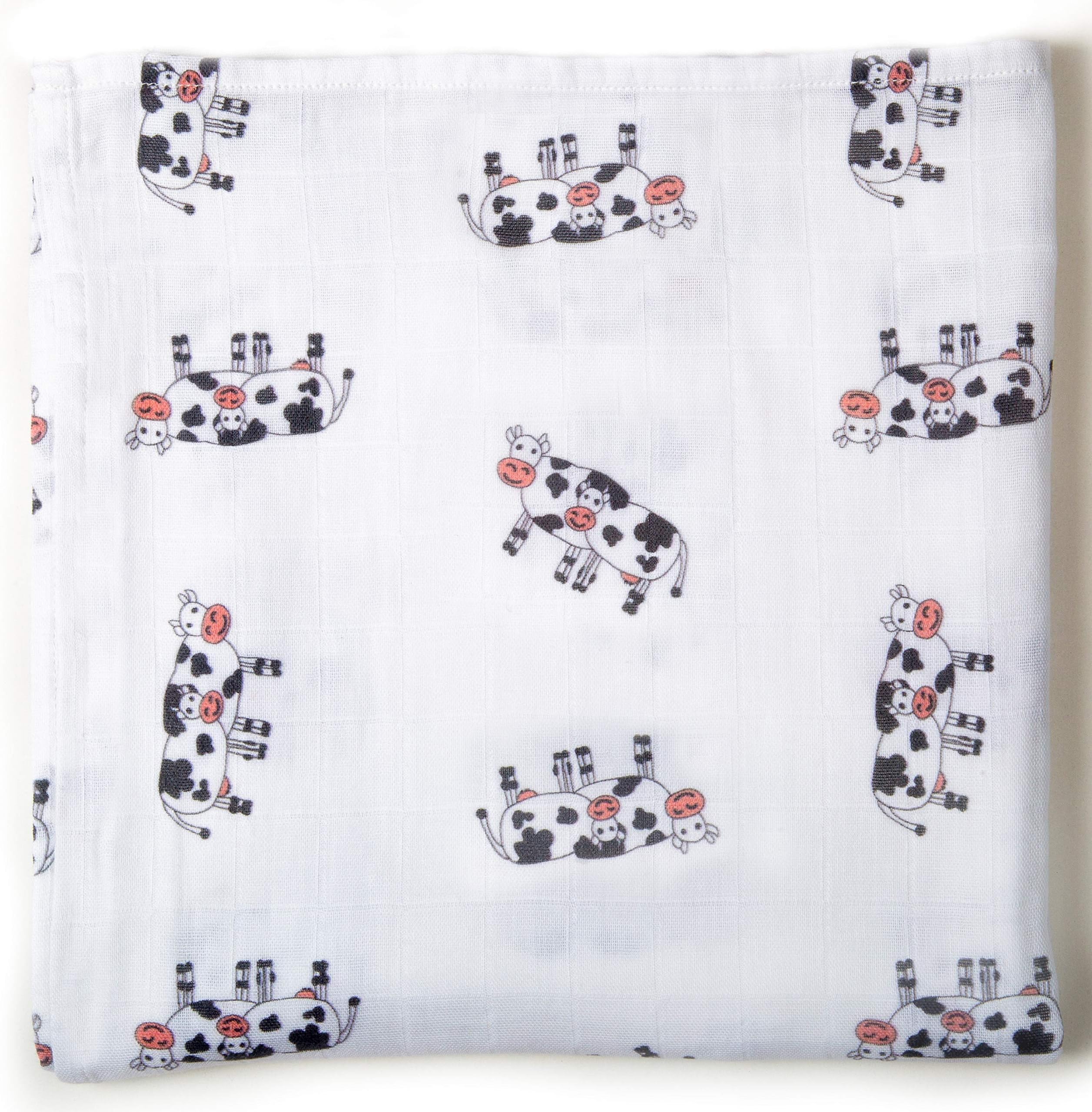 Ella Bonna Cow Print Baby Blanket, Cow Muslin Baby Blanket, Farm Blanket,%100 Organic Cotton, Babyshower Gift 47"x47"