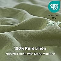 Vista 2 de Simple&Opulence - Juego de funda de edredón 100 % lino, 3 piezas con cierre de botón de coco, de lino francés lavado, color liso, suave, Verde salvia