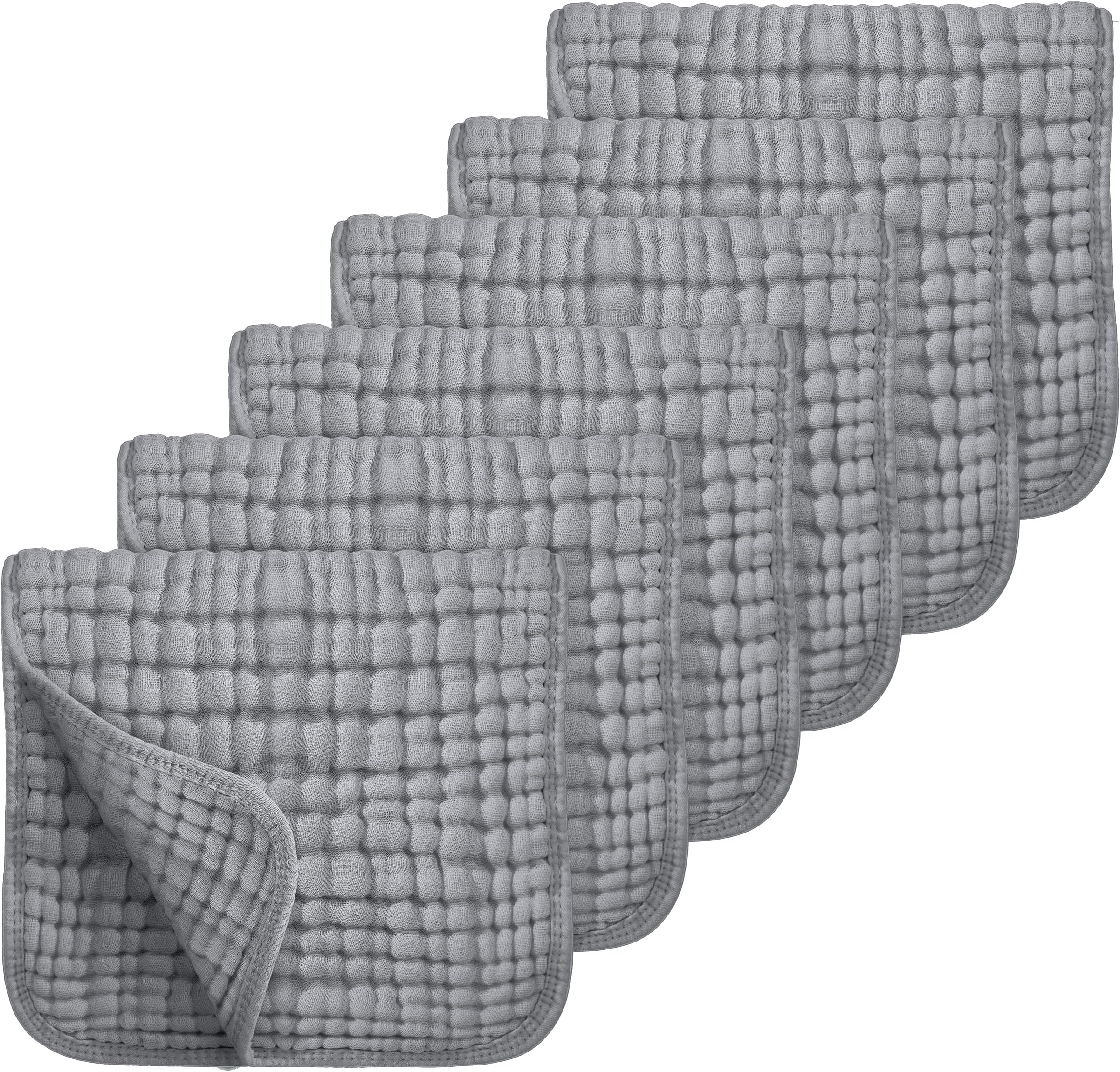 Looxii Muslin Burp Cloths 100% Cotton Muslin Cloths Large 20''x10'' Extra Soft and Absorbent 6 Pack Baby Burping Cloth for Boys and Girls (Grey)
