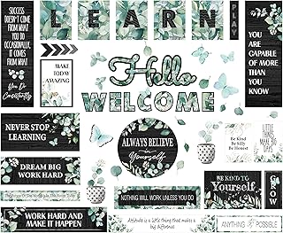 50PCS Modern Farmhouse Bulletin Board Decor, Inspirational Wall Decorative Sign Positive Saying Posters Growth Mindset Accents Set for Middle High School Classroom Home Teachers Parents Students