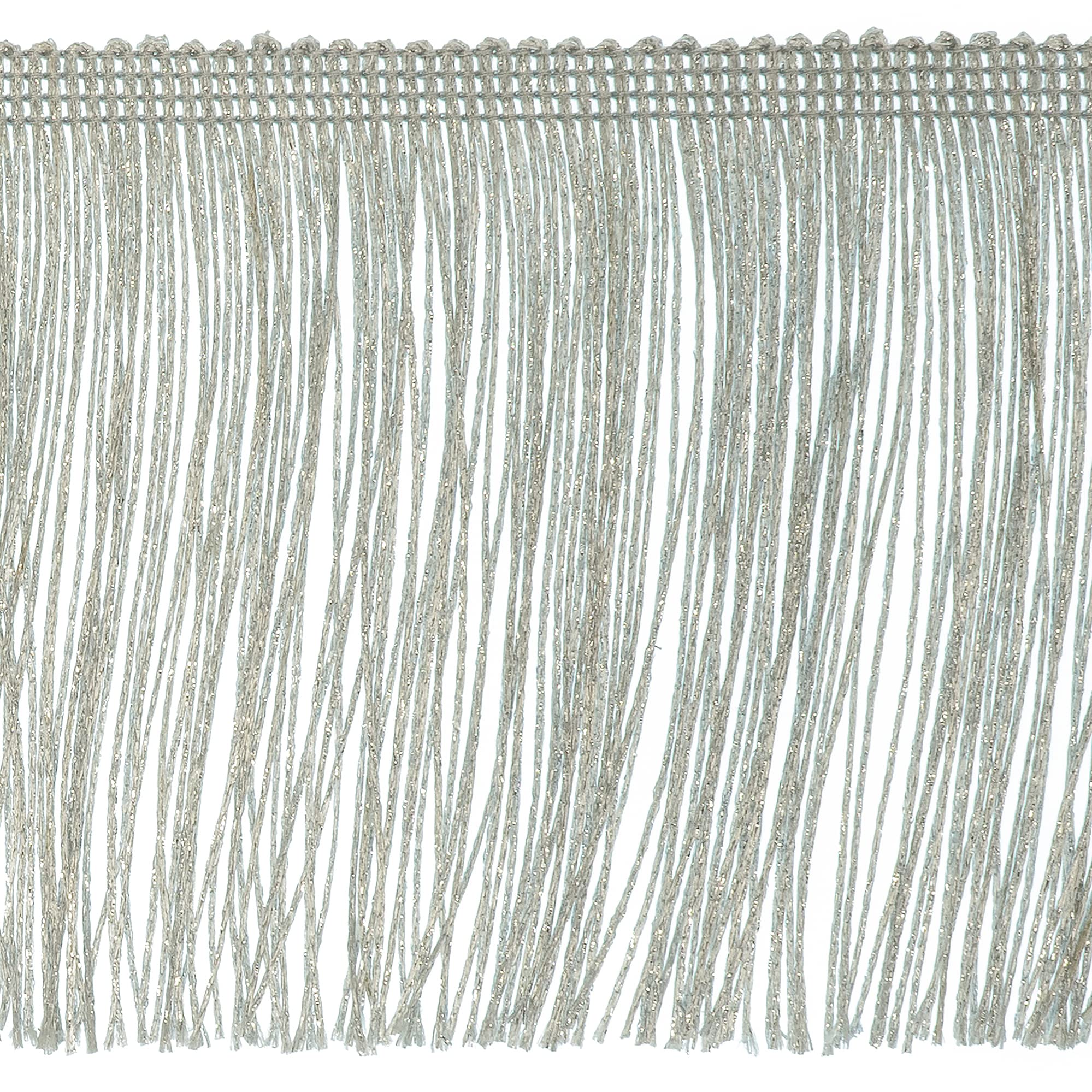 Trims by The Yard 4" Glitter Chainette Fringe Trim, Polyester-Made Decorative Fringes, for Costumes, Home Decor, and Festive Items, 5-Yard Cut, Metallic Silver