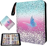 Vista 9 de Carpeta de tarjetas coleccionables para 4 bolsillos, 480 tarjetas con 60 fundas extraíbles con cremallera de protección, pulsera de fácil
