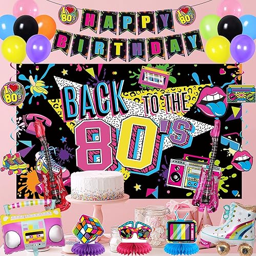 Miniatura 6 de Holkcog Decoraciones de fiesta de los años 80, suministros de decoración de fiesta de cumpleaños temática de los 80, suministros para fiesta de los